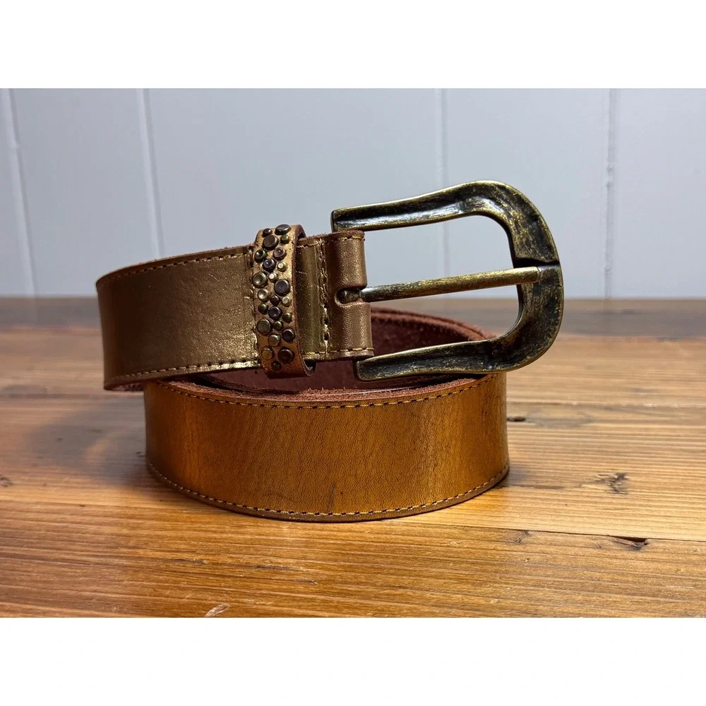 Joe's Jeans Metallic Gold Leather Studded Belt Boho Western Medium
